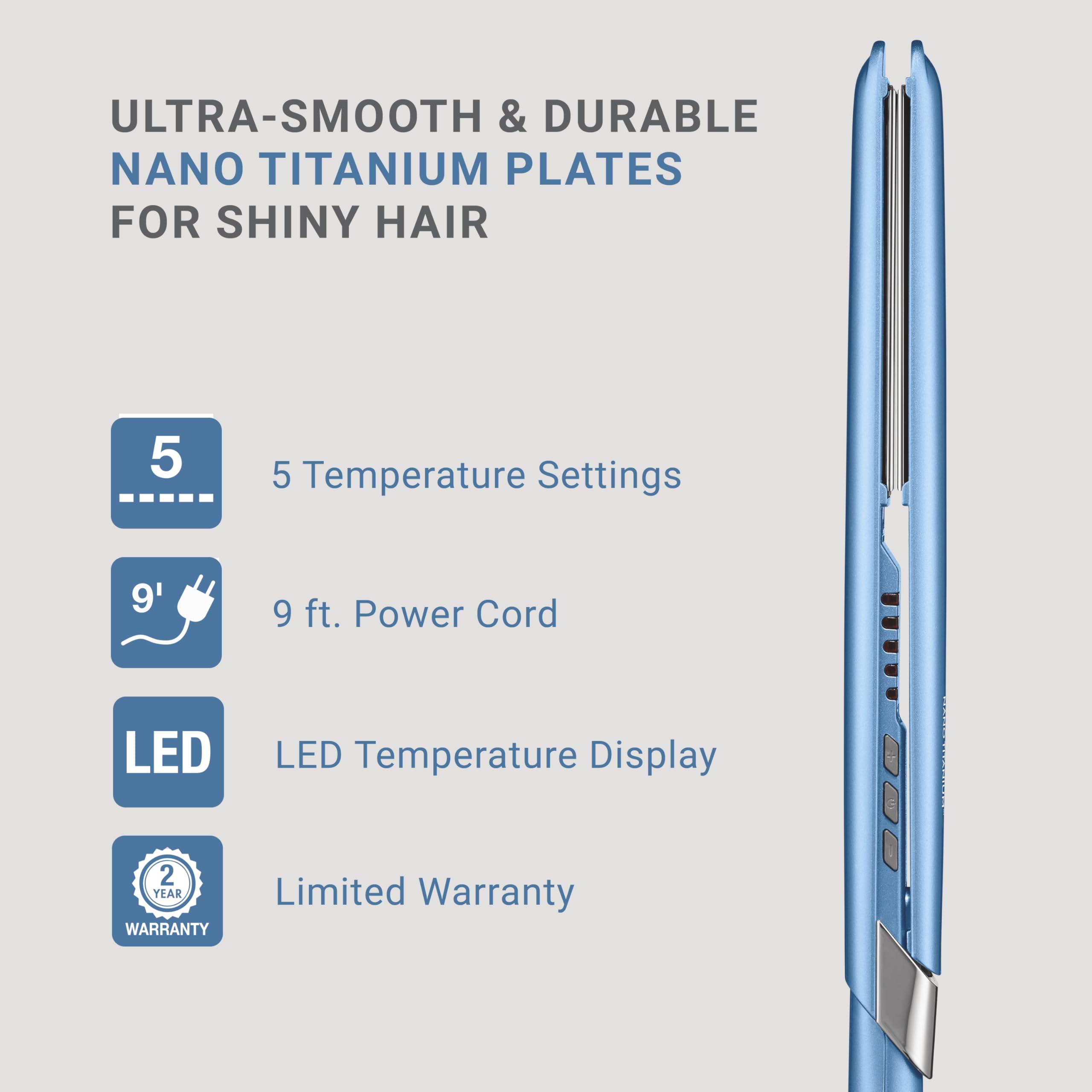 BabylissPRO Nano Titanium Ultra-Sleek Hair Straightener, Flat Iron for All Hair Types