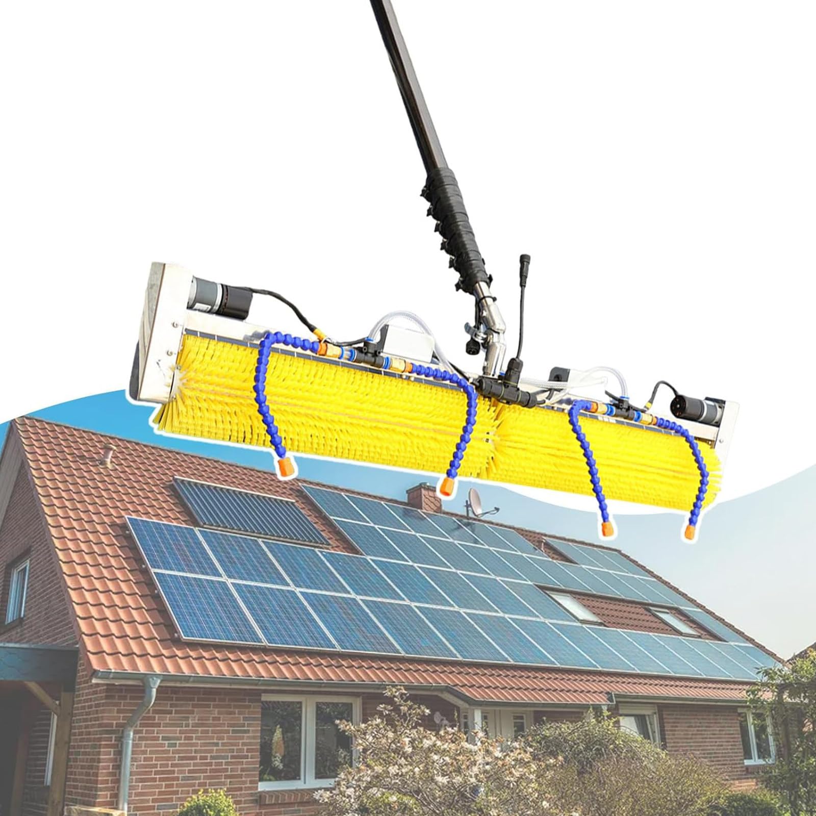 Zestaw elektrycznych szczotek do czyszczenia paneli słonecznych, wysuwany wałek 100 cm z teleskopowym drążkiem zasilanym wodą, mocne narzędzie do mycia na zewnątrz do wydajnej konserwacji paneli
