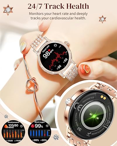 Miniatura 6 de Relojes inteligentes para mujer con diamantes, llamadas Bluetooth (respuesta y marca), reloj inteligente con pantalla HD de 1.27 pulgadas,