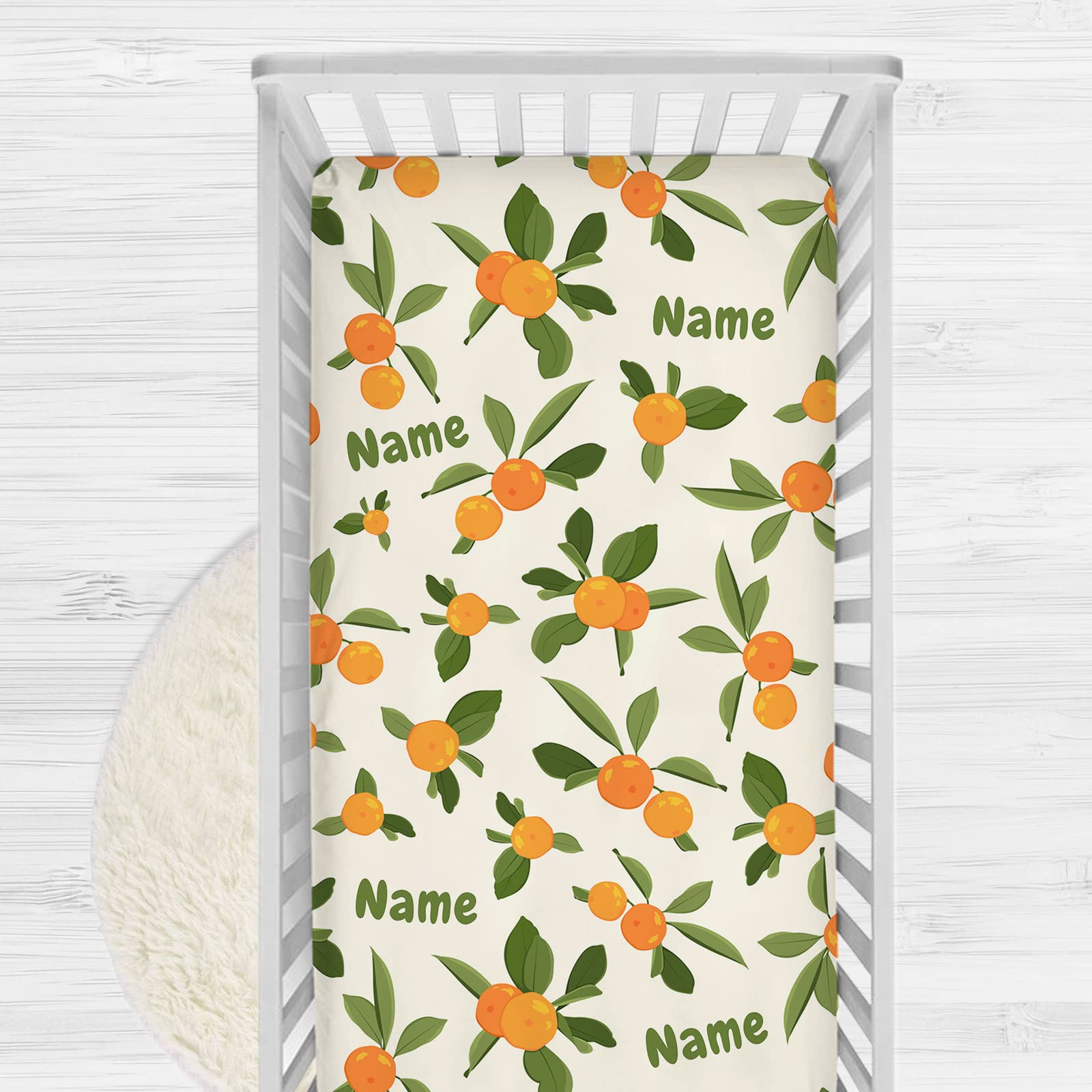 Personalized Fitted Crib Sheet with Name, Custom Baby Crib Sheets for Boys and Girls, Mini Crib Sheets for Standard Crib and Toddler Mattresses, Name Crib Sheets (Oranges)