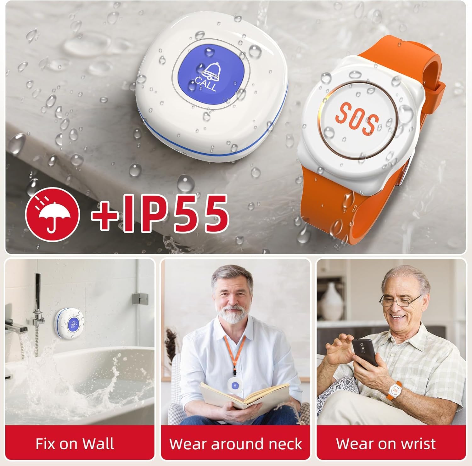 CallToU Pulsante di chiamata wireless Wi-Fi per caregiver per anziani a casa, allarme di emergenza APP per anziani, pazienti e disabili (TY01WH-US 2-1)