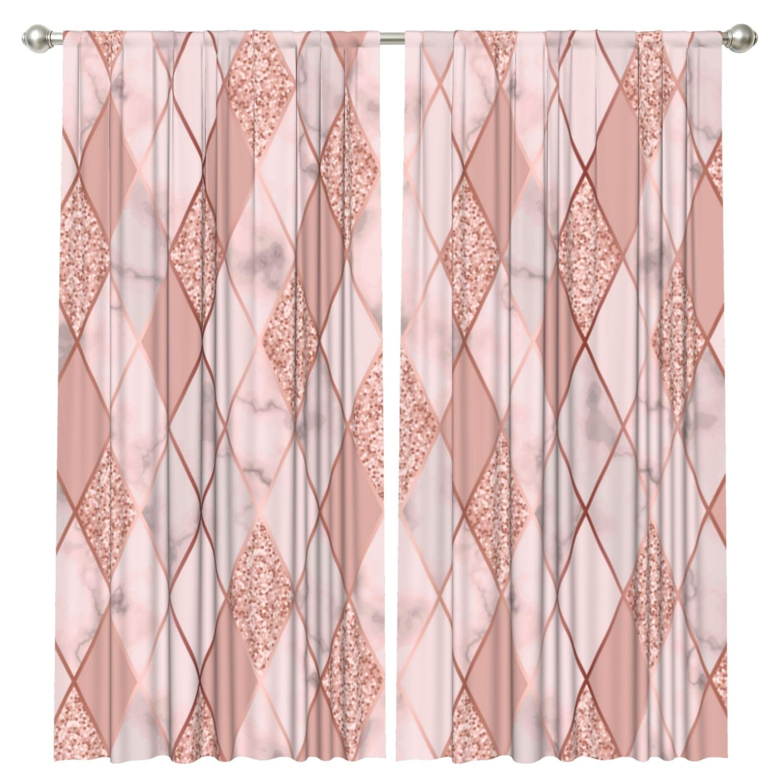 InOmak Marble Luxury Geometric, 2 Panels Window Curtains 52 x 84 Inch Blackout Curtains for Living Room Bedroom