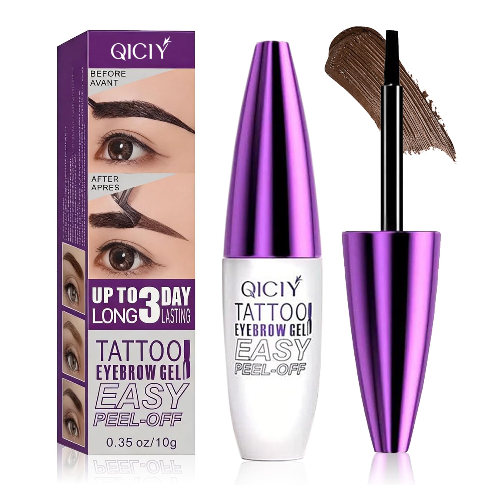 Tattoo Eyebrow Gel Easy Peel Off, Lasts 3 Days, Waterproof & Sweatproof, Tattoo Effect Eyebrow Makeup, For Fuller & Defined Looking Brows, All Skin Types (02#Light Brown)
