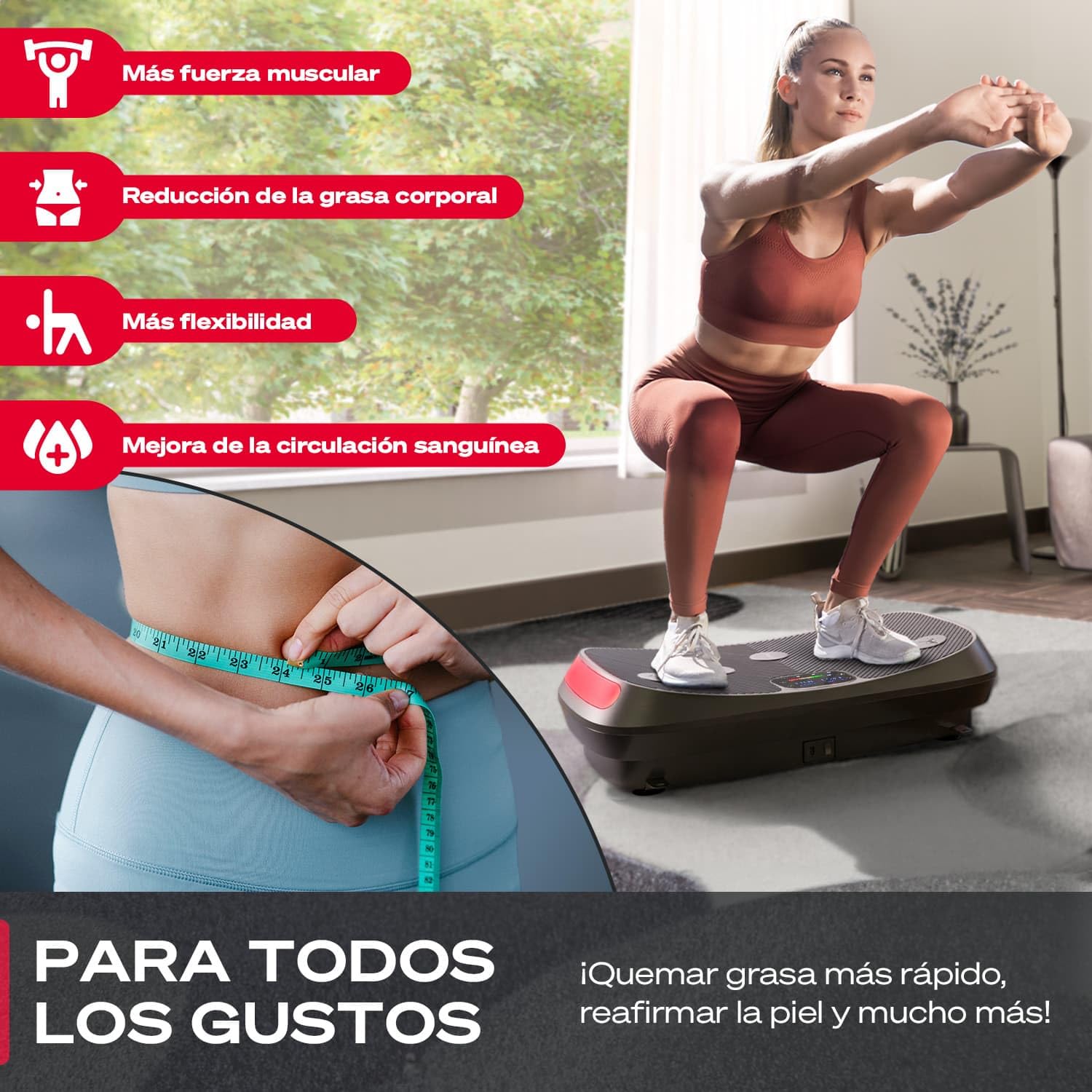 Sportstech 4D VP400 Plataforma Vibratoria de Diseño Curvo + Videos de Entrenamiento, Pantalla Táctil, Gran Superficie, Tecnología LED, Reloj Remoto, Bandas de Resistencia, póster y Esterilla