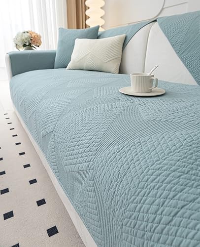 Miniatura 6 de vctops Funda de sofá de estilo granja de color sólido con bordado, funda de sofá seccional acolchada de algodón, funda de sofá lavable