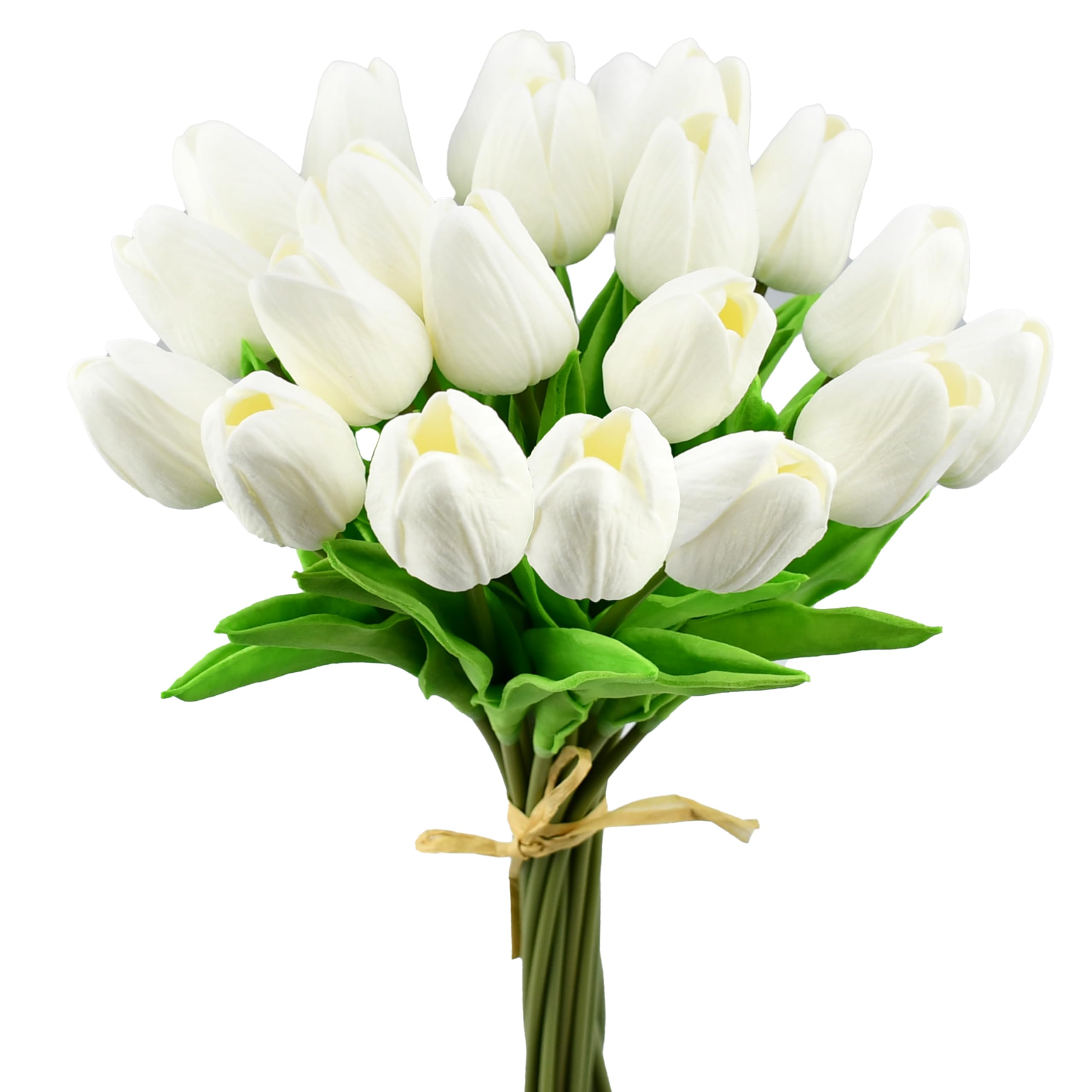 Mandy's 20pcs Pure White Flowers Artificial Tulip Silk Flowers 13.5" in Bulk Home Kitchen Wedding Decorations
