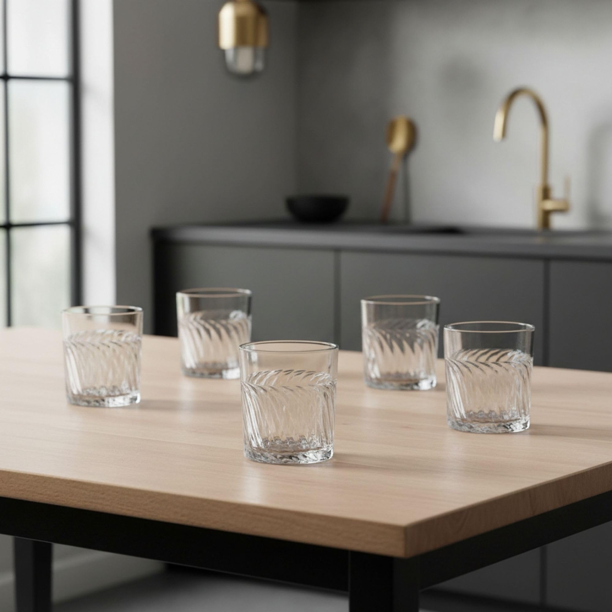 INDE SANTA CLARA | Set 6 Vasos de Cristal Agua 35cl Oban Tallado Transparente, Vasos Bajos de Vidrio Claro, Vasos Agua Aptos Lavavajillas y Microondas - 5