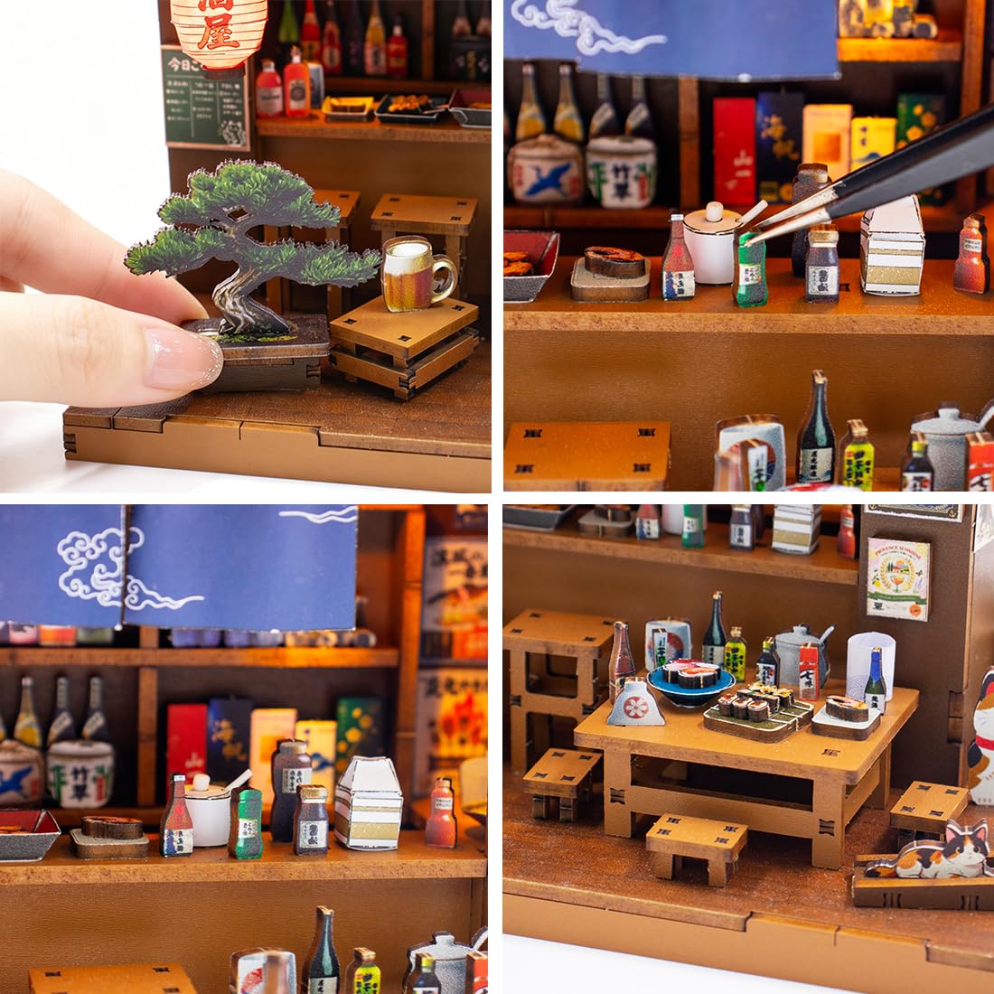 Kit casa delle bambole in miniatura in legno stile Izakaya giapponese fai da te negozio di costruzione accessori modello con mobili luce LED musica compleanno
