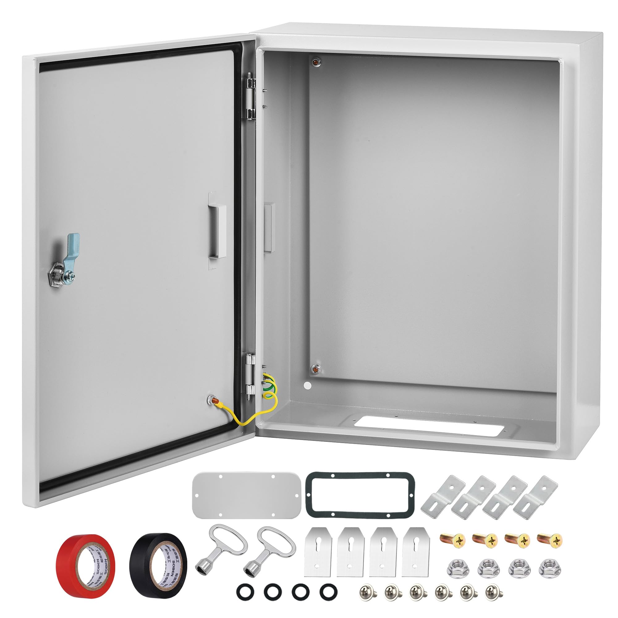 Caja de conexiones eléctricas de acero, 20 x 16 x 10 pulgadas, impermeable y a prueba de polvo, caja de proyectos universal para exteriores e interiores con cerradura y placa de montaje