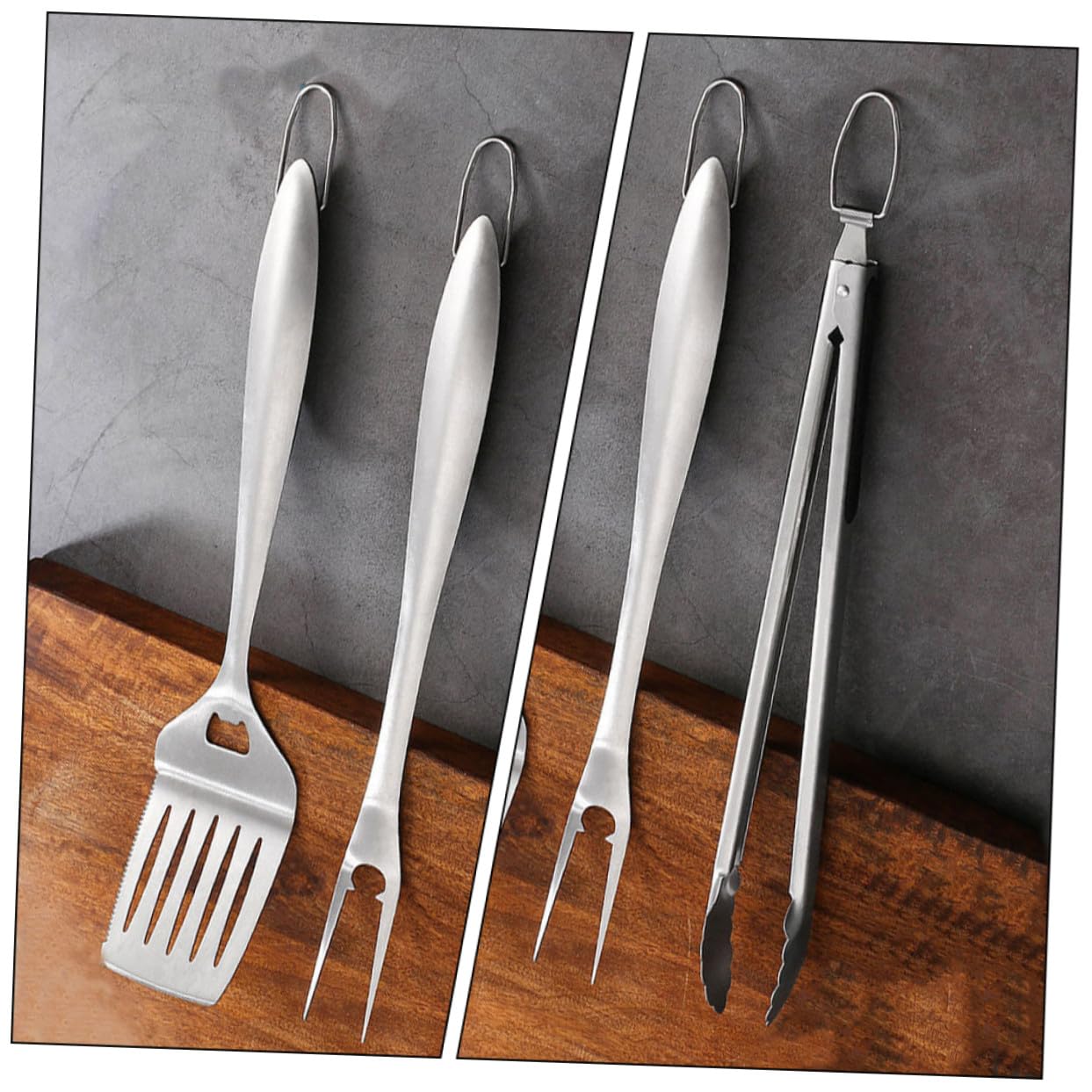 Set Ustensiles de Barbecue Acier Inoxydable Léger et Portable Outils Résistants pour Grillades Extérieur Adapté Camping et Jardin