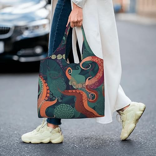 Miniatura 7 de Bolsas de lona con estampado abstracto de pulpo, bolsa de playa grande, bolsa de hombro de lona, bolsas de compras reutilizables