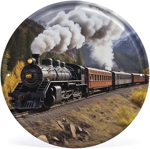 Miniatura 34 de Arte circular de metal para colgar en la pared de hierro, mezcla azul y marrón, letrero de lata industrial vintage con agujeros preperforados, arte