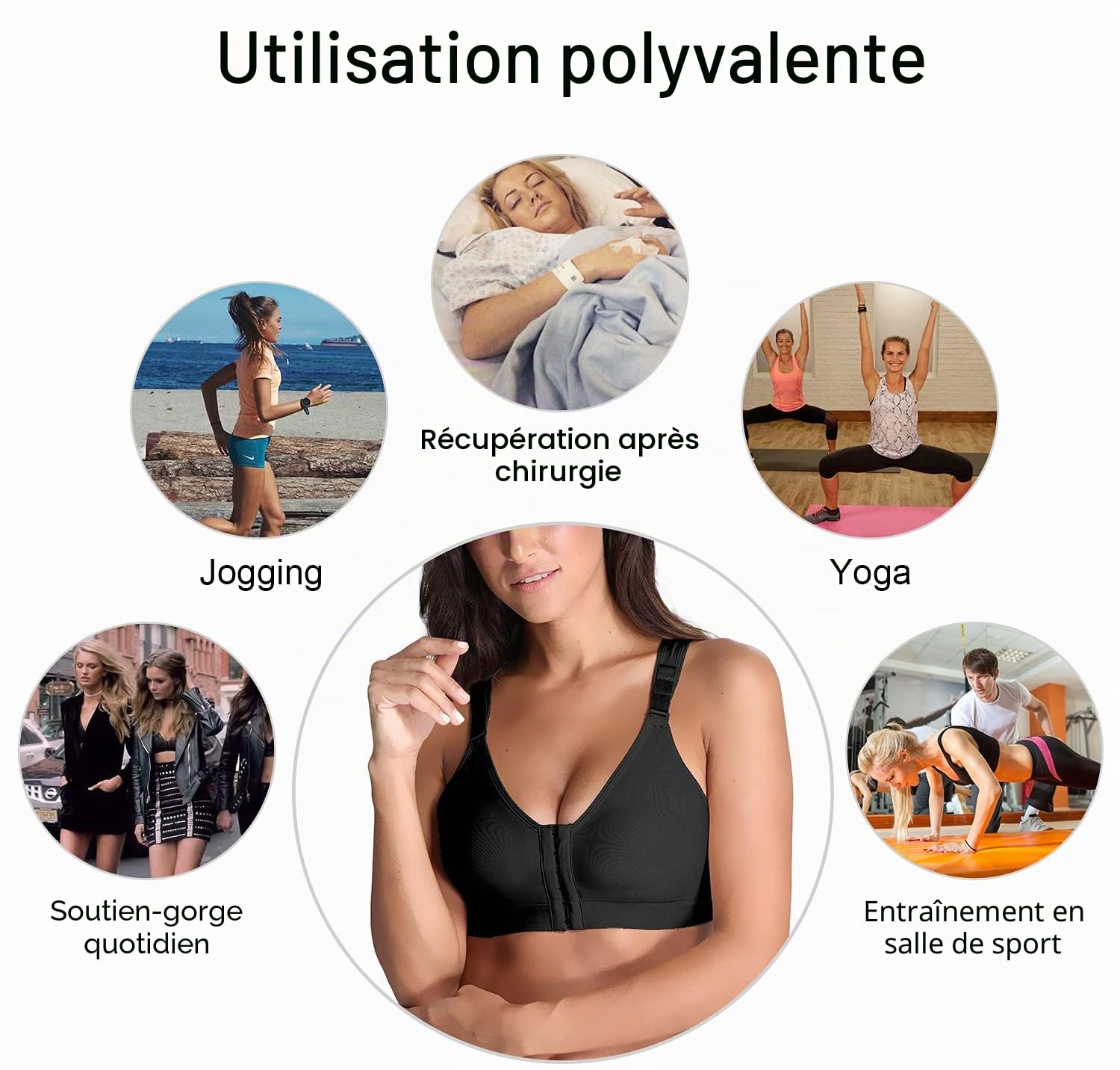 YIANNA Femme Soutien Gorge Post Operatoire Sport Fermeture Devant sans Armature Brassiere Yoga