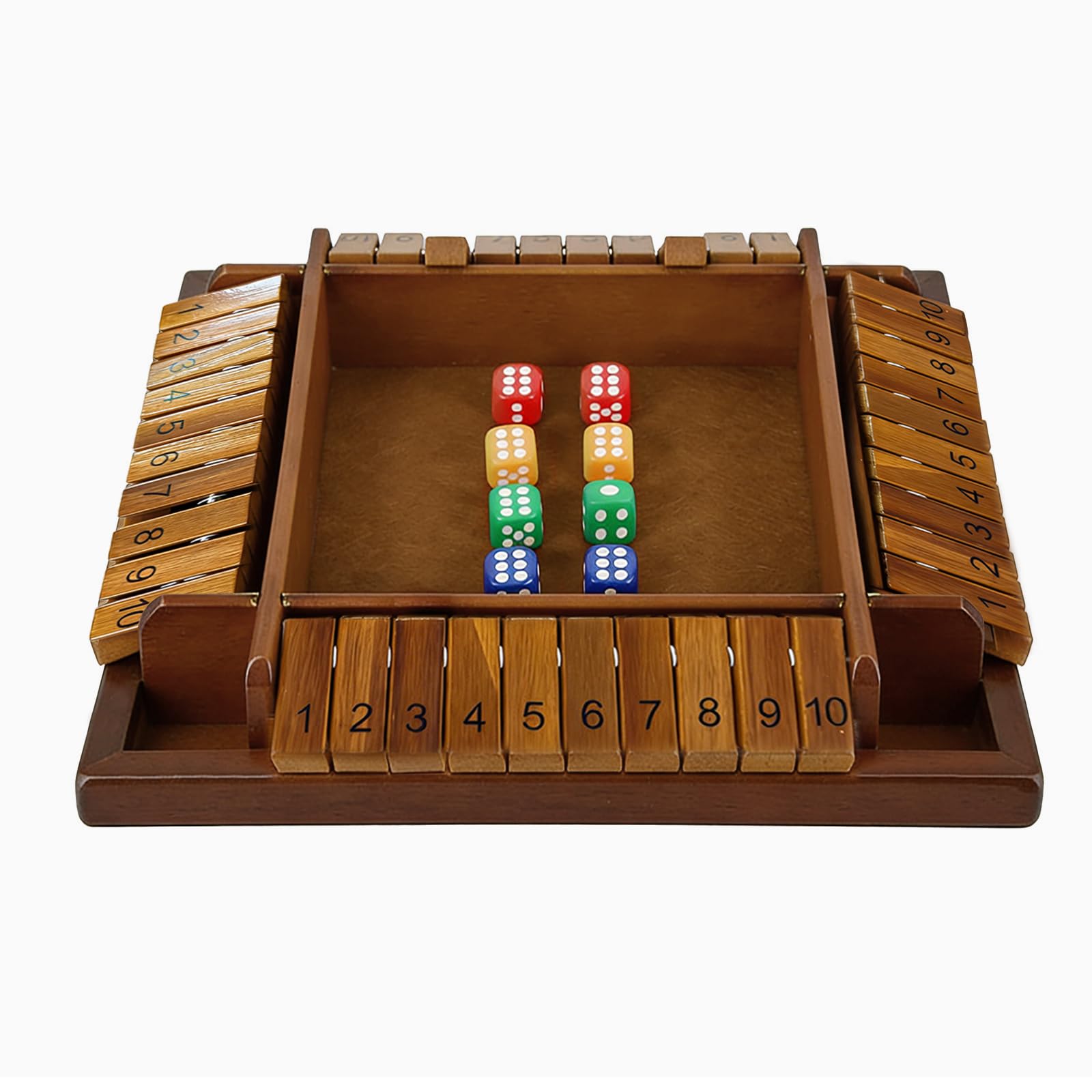 ZHITENG Shut The Box, Juego de Mesa de Madera Clásico Cierra la Caja Juego con 8 Dados 2-4 Jugadores Juguetes de Dados Juguetes de Matematicas, para Padres e Hijos Fiesta Bar y Casa (Multicolor) — view 9