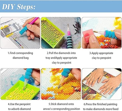 Miniatura 5 de OFRKE Kit de pintura de diamantes de montaña y sol, kits de arte de diamantes para adultos y niños, pintura de paisaje abstracto con diamantes