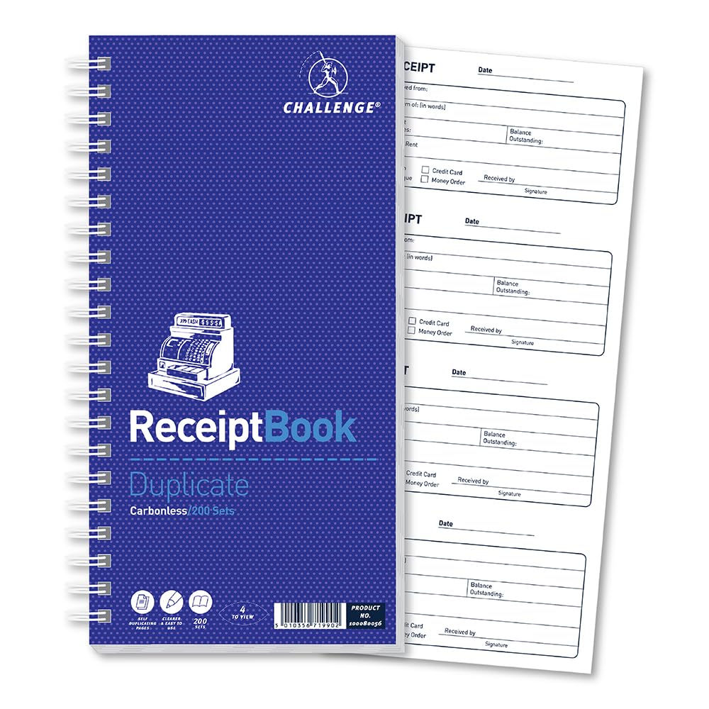Challenge Duplicate Receipt Book, Carbonless, 200 Pages, 1 pack (280 x 141 mm)