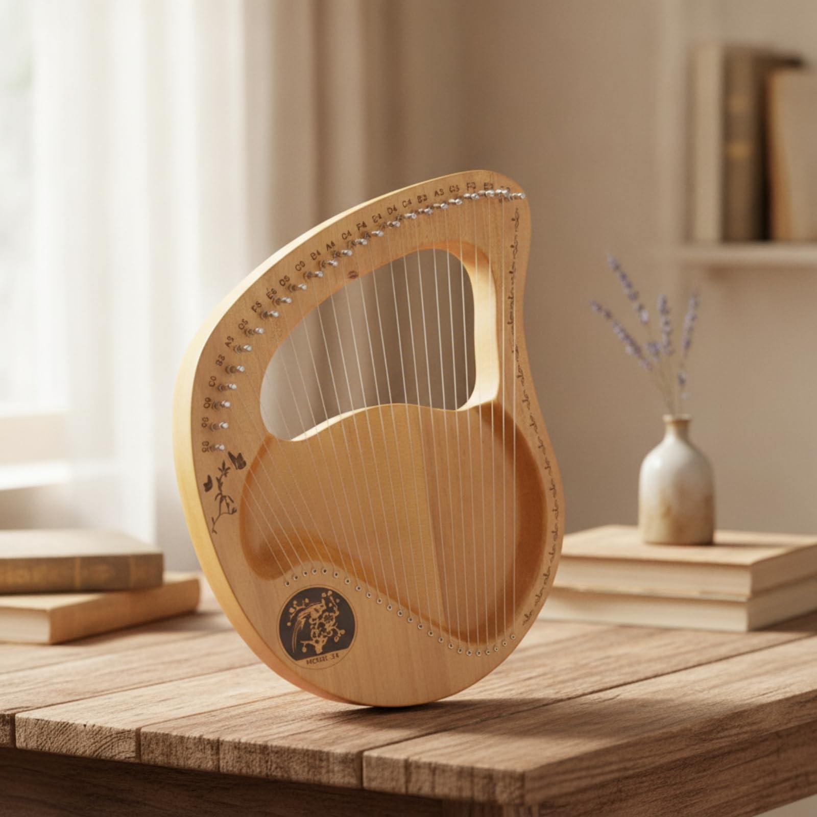 Qianly Arpa Arpa Lirica con 24 Corde in Legno Strumento Compatta Lira Portatile per Studenti, Musicisti, 24 Corde Elemento Vento