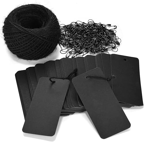 LOOMY 200 etiquetas de marcado con pasadores de seguridad y cuerda natural de 157 pies para etiquetar ropa para garaje y patio, etiqueta de