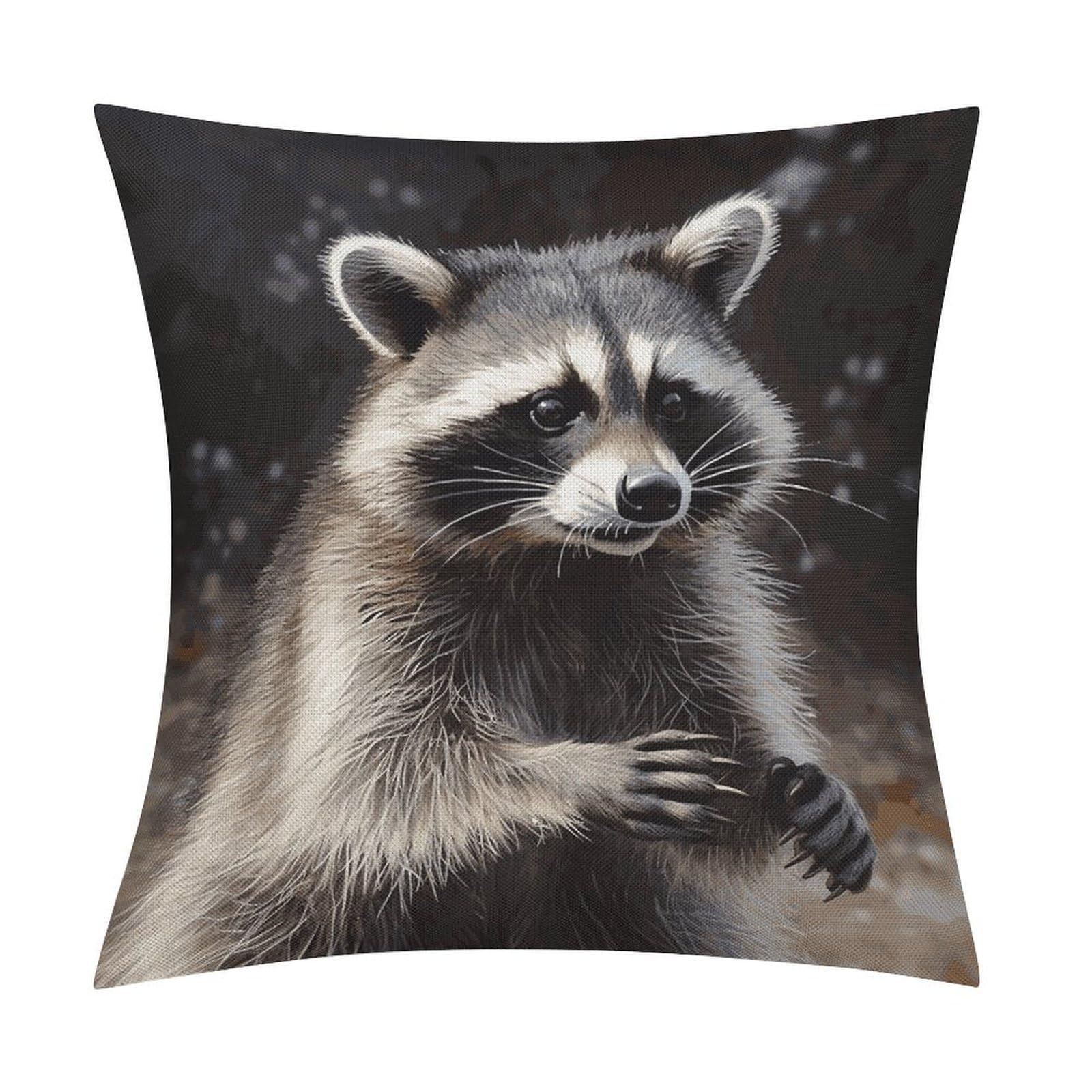 JTREHY Raccoon Throw Pillow Covers Farmhouse Pillow Cover Standard Pillow Shams Decorative Square Pillowcases Soft Pillow Cases Wrinkle Fade Resistant for Couch Home 18x18 Inch