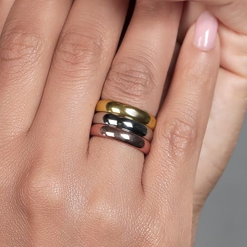 Miniatura 3 de Gem Stone King Stainless Steel Rose Yellow Gold and Silver 3 Tri-Color Stacking Set of 3 Band Ring Available In Size 6, 7, 8, 9, 10, 11, 12