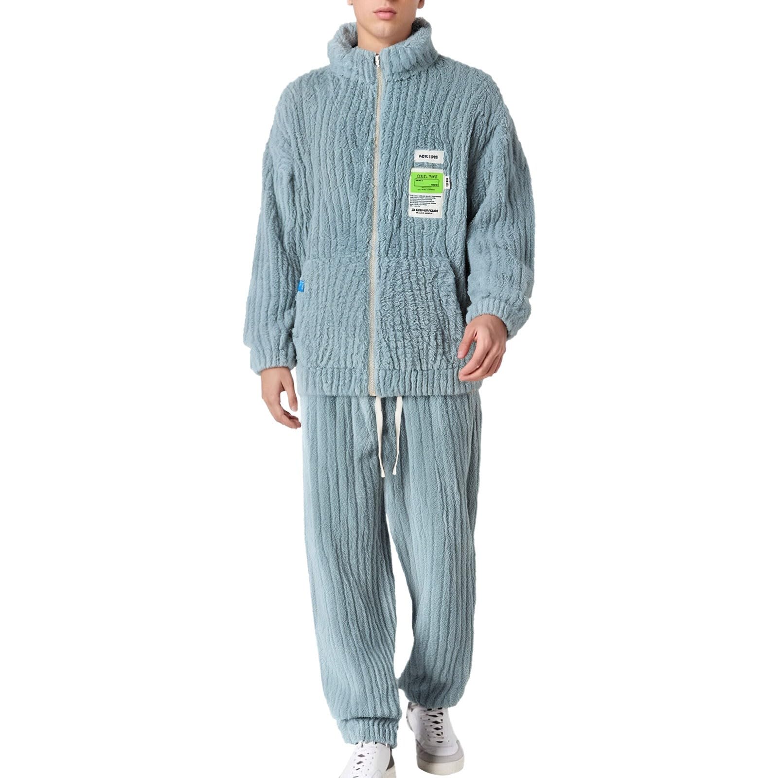 Genérico Pijama de Franela Gruesa para Hombre cárdigan con Cremallera Extra Gruesa Terciopelo Coral Ropa de casa cálida Talla Grande Invierno