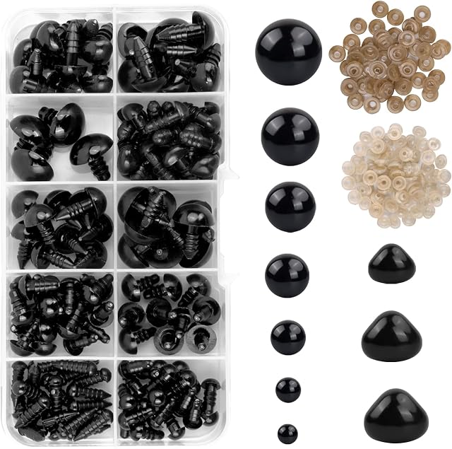 Plastic Safety Eyes and Noses, 6-12 mm Black Safety Eyes Doll Making with Washers, Small Doll Eyes Craft Toy Eyes Teddy Bear Eyes for Soft Toy Making/Knitted Toys/DIY Craft Dolls Plush Animals