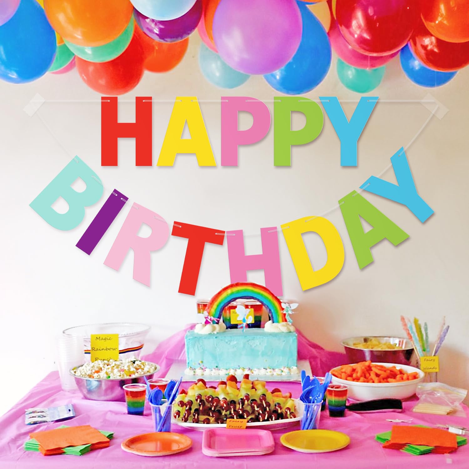 LITAUS, Kolorowy baner "Happy Birthday" – wstępnie nakręcony, 2,7 m, bez majsterkowania, znak "Happy Birthday", dekoracja urodzinowa, baner urodzinowy dla kobiet, dziewcząt, dzieci