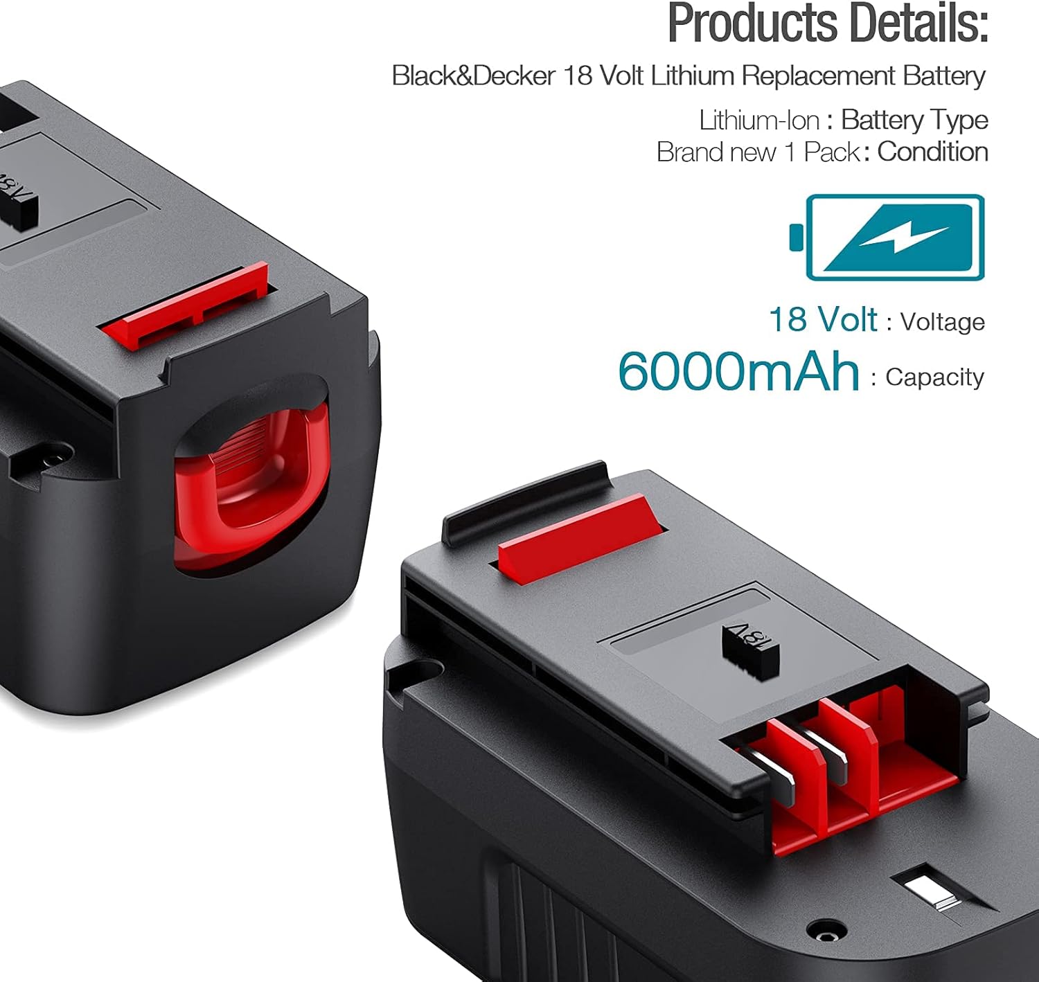 6.0Ah HPB18 Lithium-Ion Battery Replacement for Black&Decker 18V Battery HPB18-OPE 244760-00 A1718 FS18FL FSB18 Firestorm Cordless Power Tools