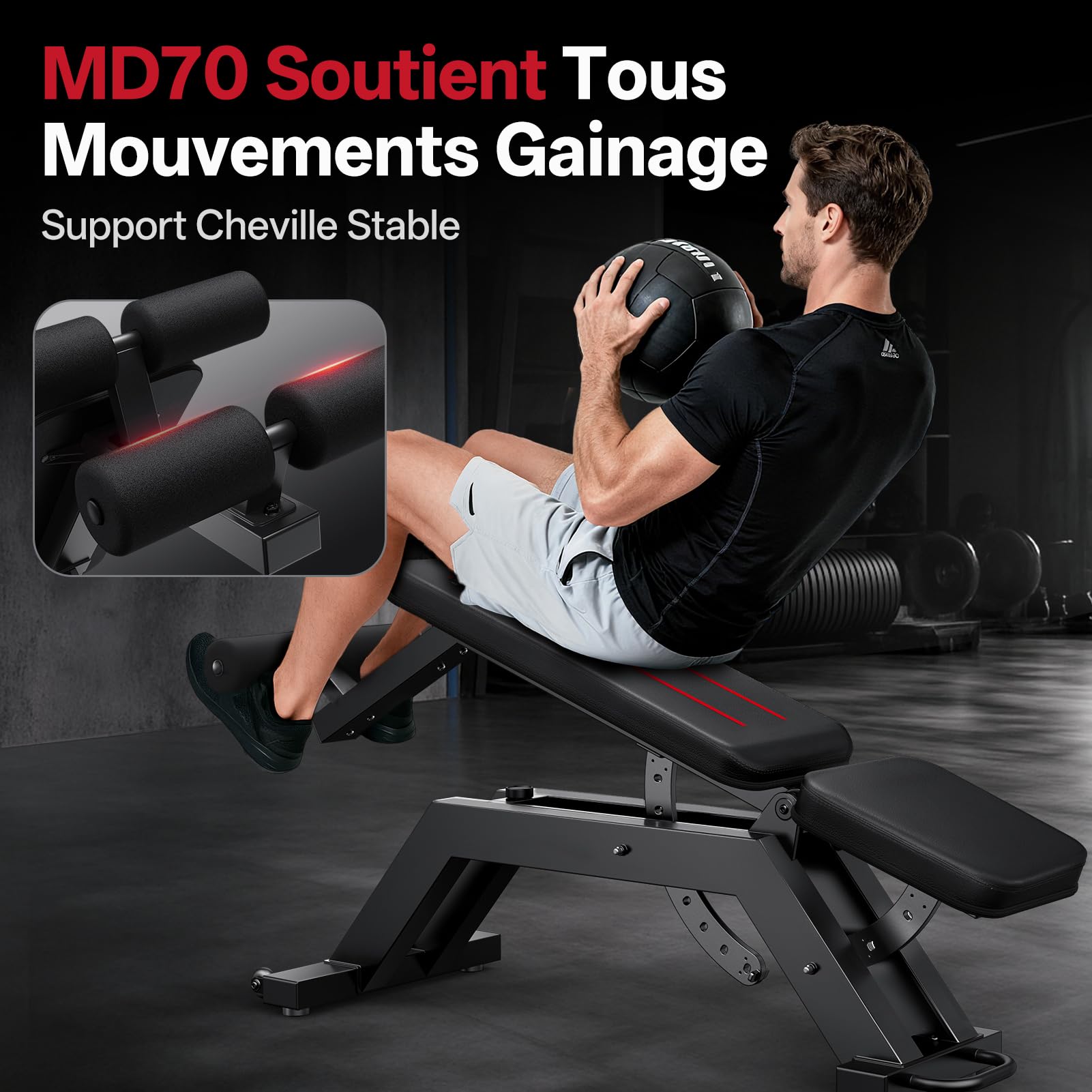 JOROTO MD70 Banc de Musculation Réglable, Banc Musculation Multifonction avec Charge Max 400KG/880LBS, Dossier 8 Positions et Siège 5 Positions Réglable, Banc Abdominaux pour Entraînement Complet