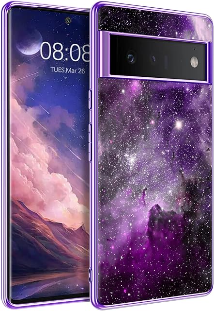 DUEDUE Case for Google Pixel 6 Pro, Glow in the Dark Ultra Slim Fit Shockproof Protective Silicone Nebula TPU Anti Scratch Bumper Protection Pixel 6 Pro Luminous Case Cover, Purple