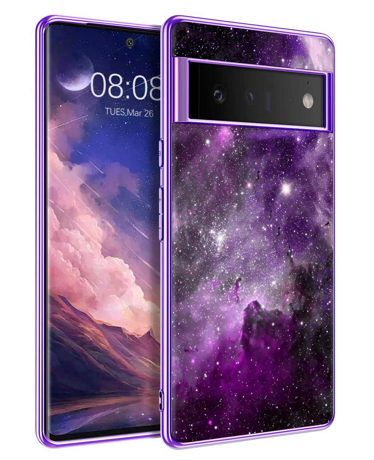 DUEDUE Case for Google Pixel 6 Pro, Glow in the Dark Ultra Slim Fit Shockproof Protective Silicone Nebula TPU Anti Scratch Bumper Protection Pixel 6 Pro Luminous Case Cover, Purple