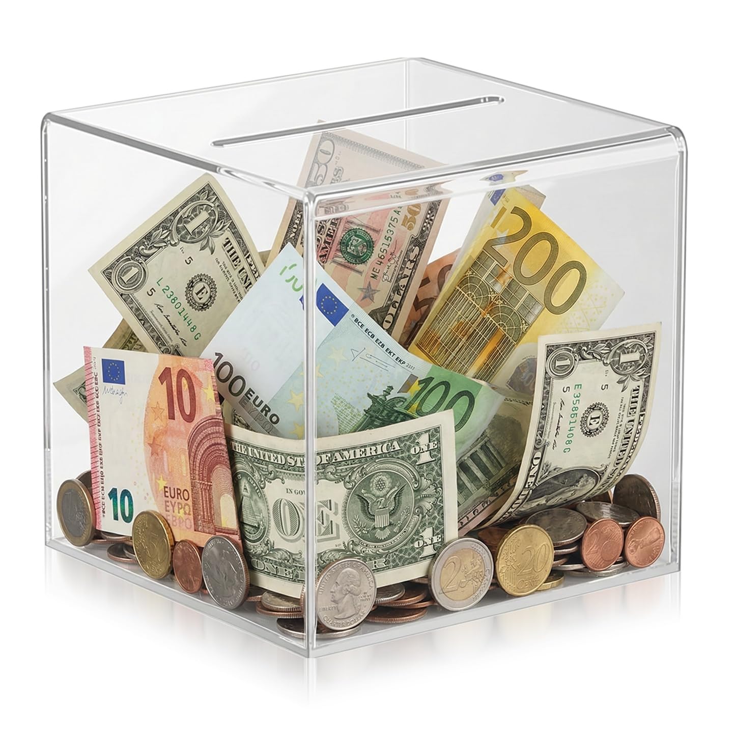 Hucha Ahorro Transparente, Huchas de Dinero no se Debe Abrir, Hucha Transparente, Huchas Caja de Ahorros de acrílico para Billetes, Adultos (12x12x12cm)