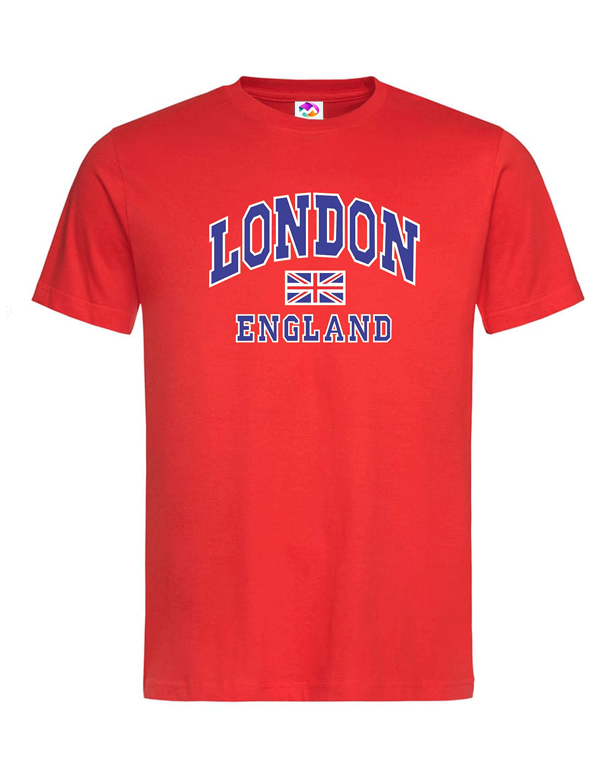 Moonbow London England with Union Jack Flag Souvenir Quality Printed T-Shirt Red