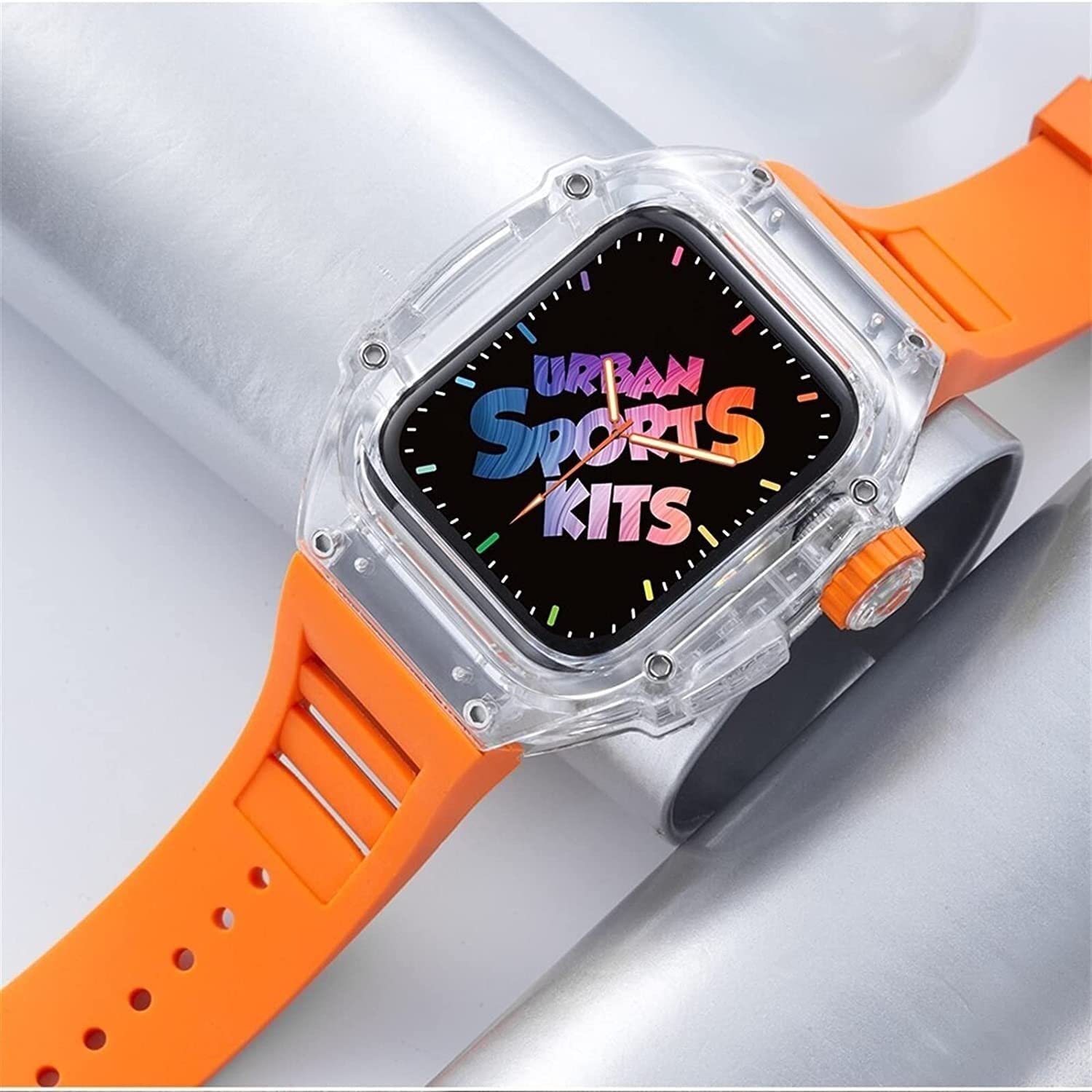 Correa de reloj de silicona y funda transparente de protección completa, para Apple Watch Series de 45 mm, 44 mm, funda rígida de policarbonato y correa de reloj deportiva, repuesto para iWatch