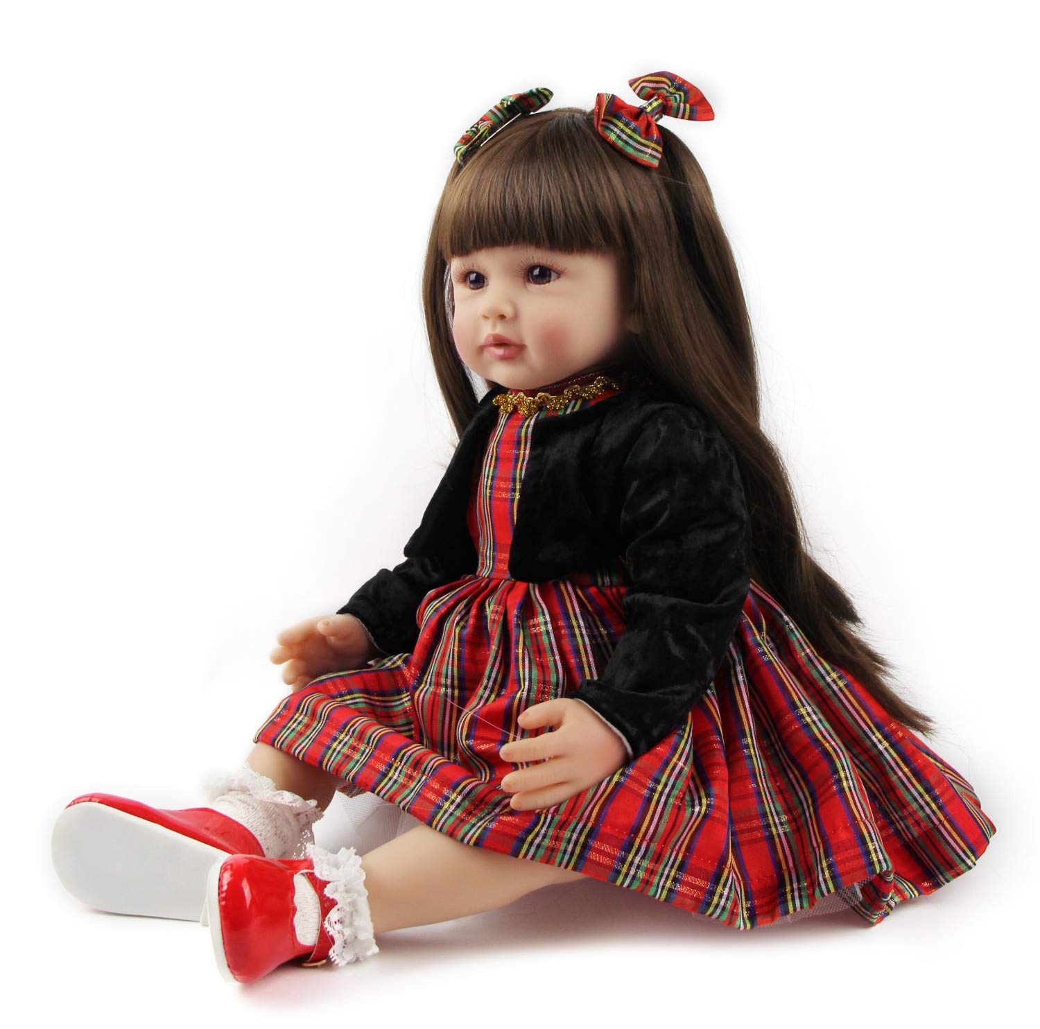 ZIYIUI Reborn Kleinkind-Puppen 60 cm weiches Silikon-Vinyl realistische Reborn Puppen Mädchen mit langem Haar echte Babypuppen, die echt aussehen Neugeborene
