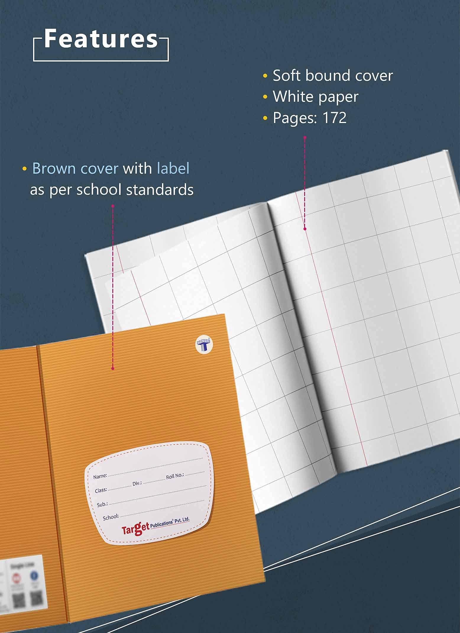 Big Maths - Quaderni quadrati a righe, 2,5 cm, 172 pagine, formato A5, copertina marrone morbida, 18 cm x 24 cm circa, quaderno matematico per esercizi e pratica, confezione da 8 quaderni | GSM 57
