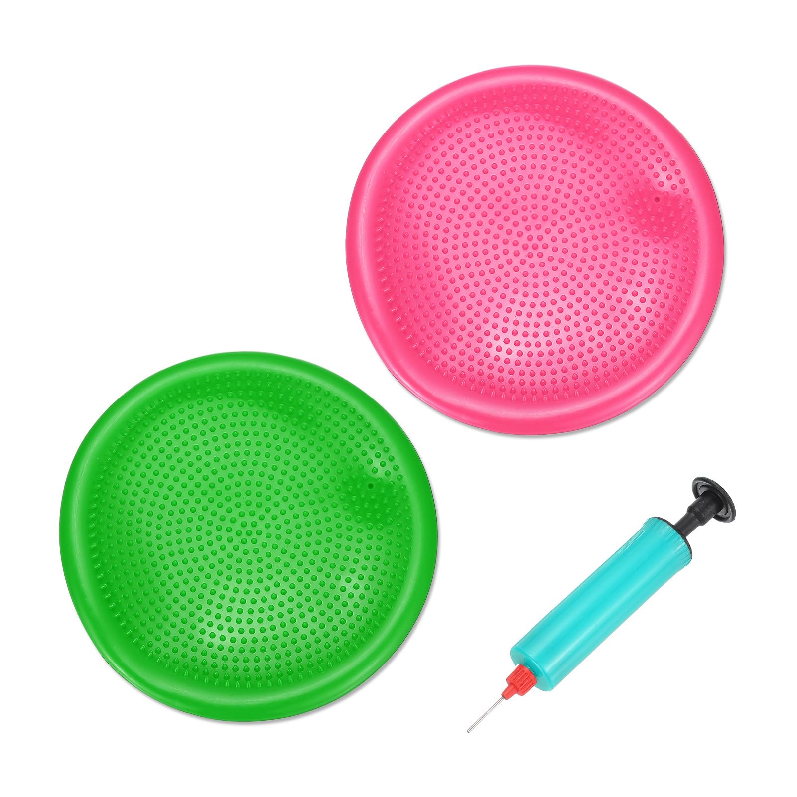 PATIKIL 2 Pcs Inflated Wobble Cushion Seat 13.2", Flexible Balance Disc with Hand Pump for Core Stability Exercise Physical Strengthening Improving Fitness Posture, Pink/Green