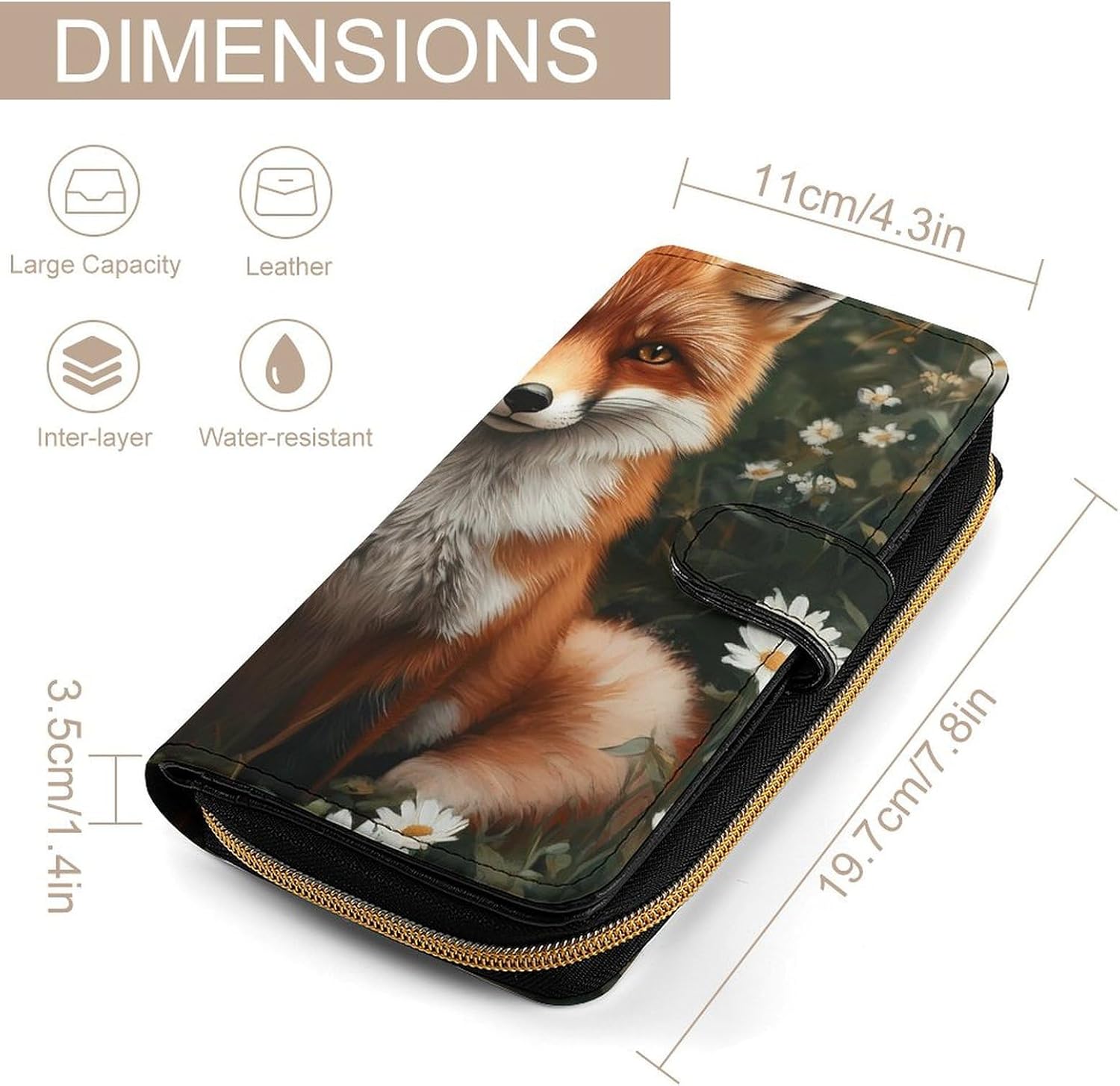 Wildlife Fox Women's Long Wallet Leather Large Capacity Wristlet Clutch Purse Wallets