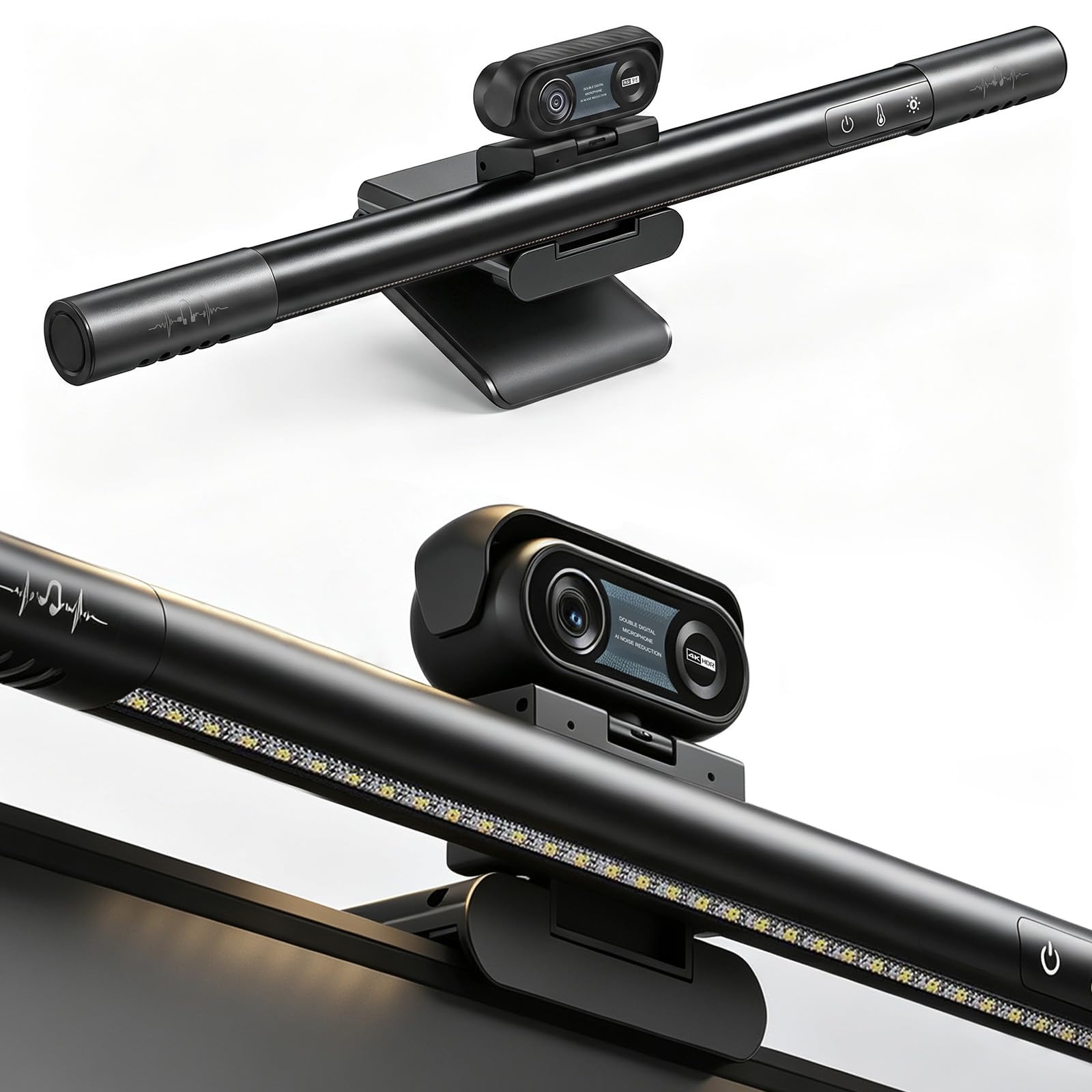 Webcam 4 en 1 4K con micrófonos y altavoces estéreo, luz de pantalla
