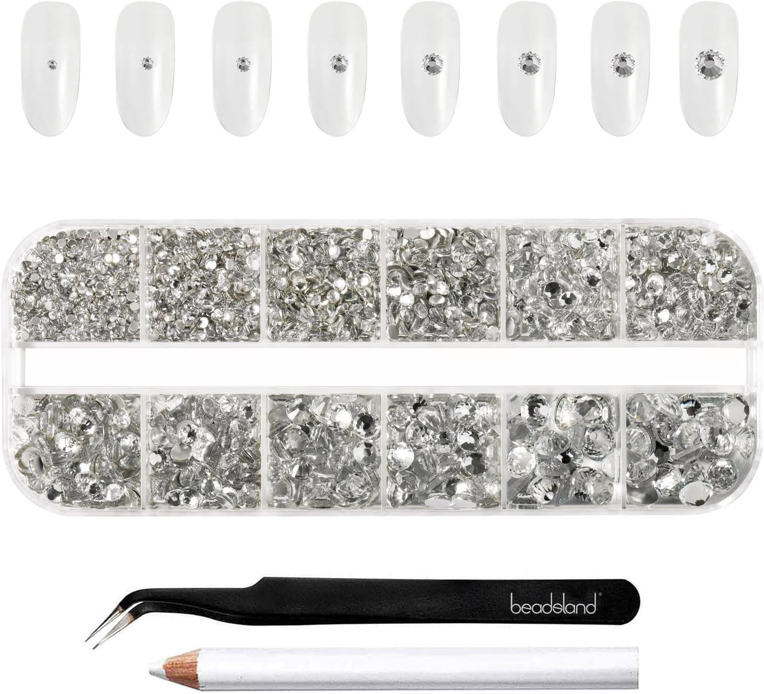 (crystal) - 2500pcs Nailart Flatback Rhinestones Crystal Flatback Gems Round Crystal Rhinestones for Crafts Mixed 8 Sizes SS4 SS30 with Picking Tweezer and Pen (Clear)