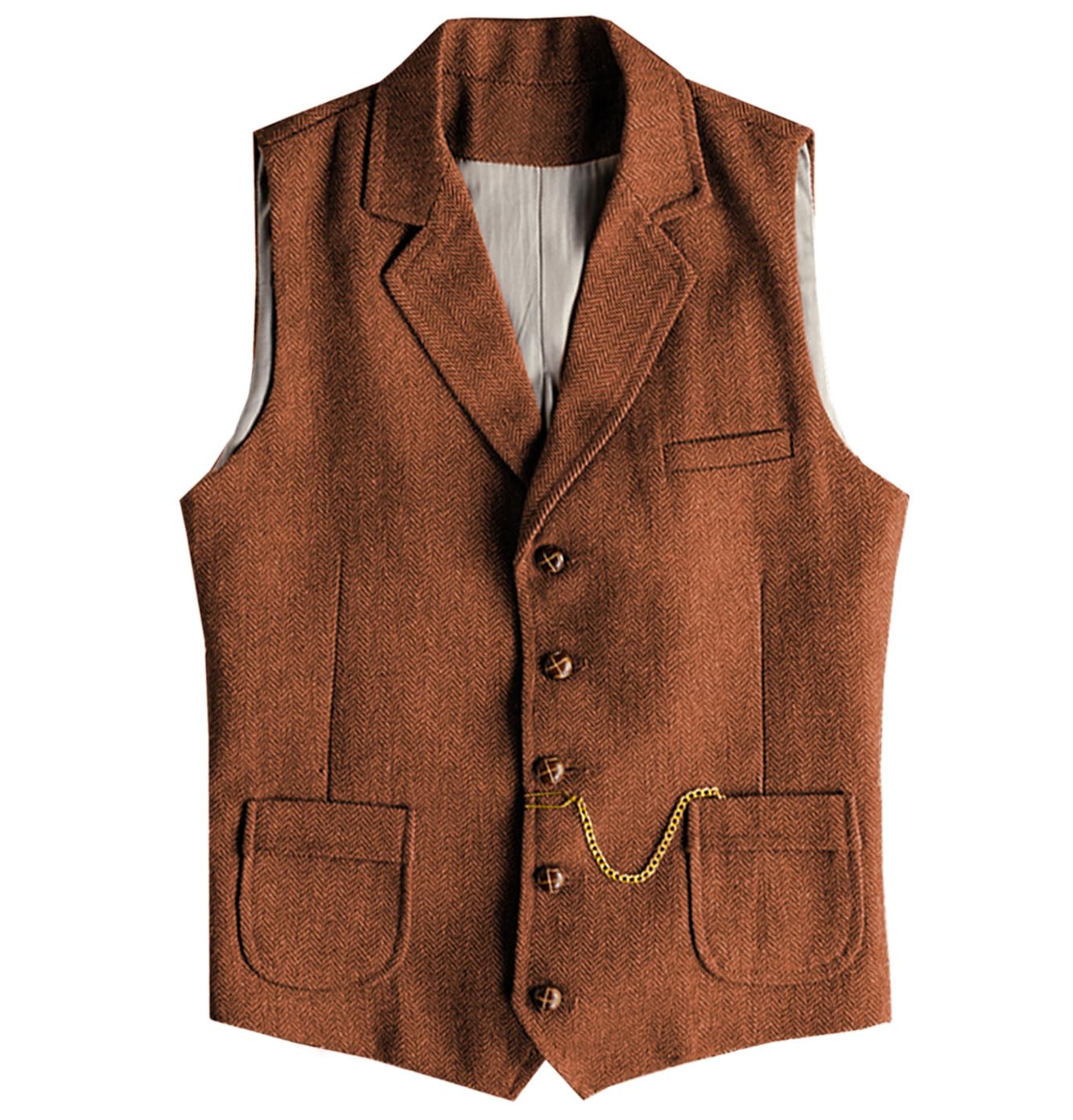 AeoTeokey Men's Tweed Suit Vest Western Herringbone Wool Casual Waistcoat for Groomsman