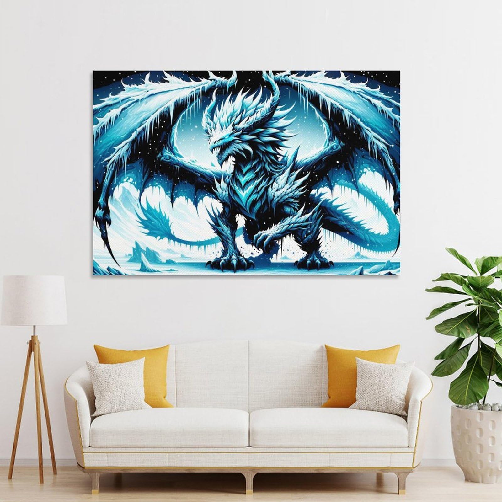 Junmoney Blizzard Dragon Decorative Wall Artwork 08x12inch(20x30cm), for Home Lounge, Bedroom Or Reading Nook, Modern Wall Decor for Cosy Interiors