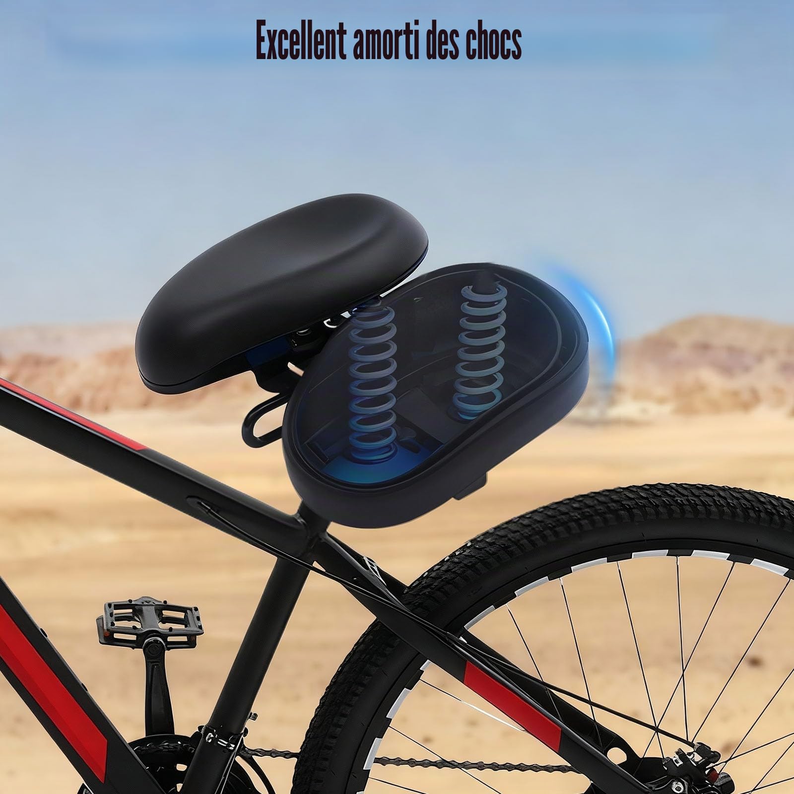 Selle de vélo sans nez 4590 - Ergonomique - Absorption des chocs - Coussin de décompression extra large - Largeur réglable de 20,6 à 20,69 cm - Pour VTT, vélo électrique, trekking