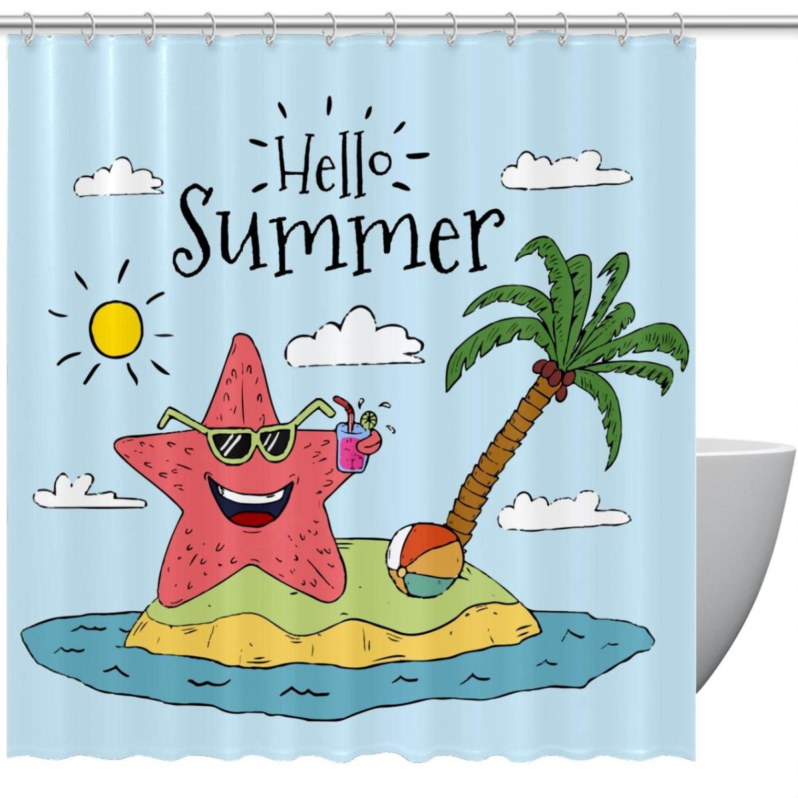 Rideau de douche anti-éclaboussures Happy Starfish imperméable 183 cm