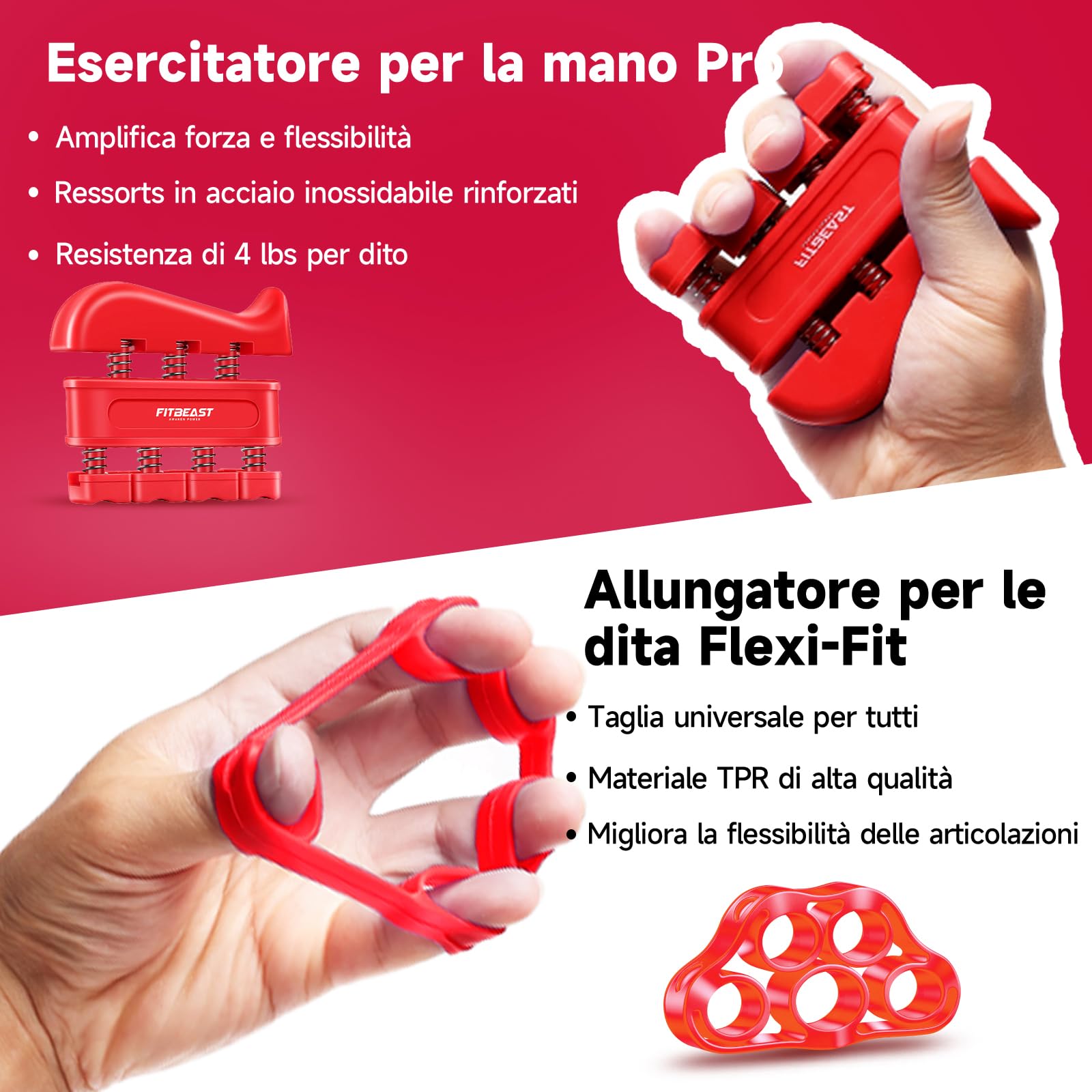 FitBeast Hand Grip Molla Avambraccio Gripper - Pacco da 5, Pinza per Avambracci Attrezzi, Attrezzo per Esercitare Le Dita, Finger Stretcher, Anello per Esercizi & Palla Antistress per Atleti