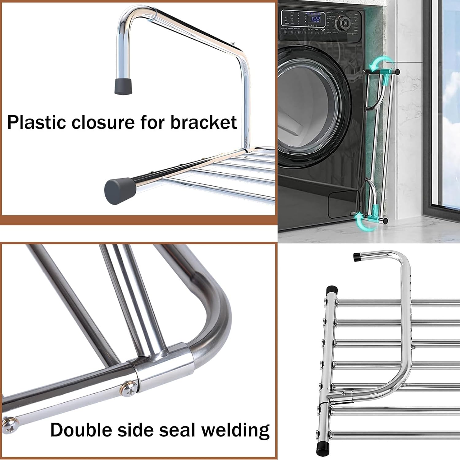 Portable Clothes Drying Rack, Stainless Steel Extendable and Foldable Airer for Indoor Use, Adjustable Hook Length for Balcony Railings and Windowsills