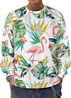 Tropical Pink Flamingo Men's Sweatshirts Basic Crew Neck Long Sleeve Pullover Sweater Tees Tops