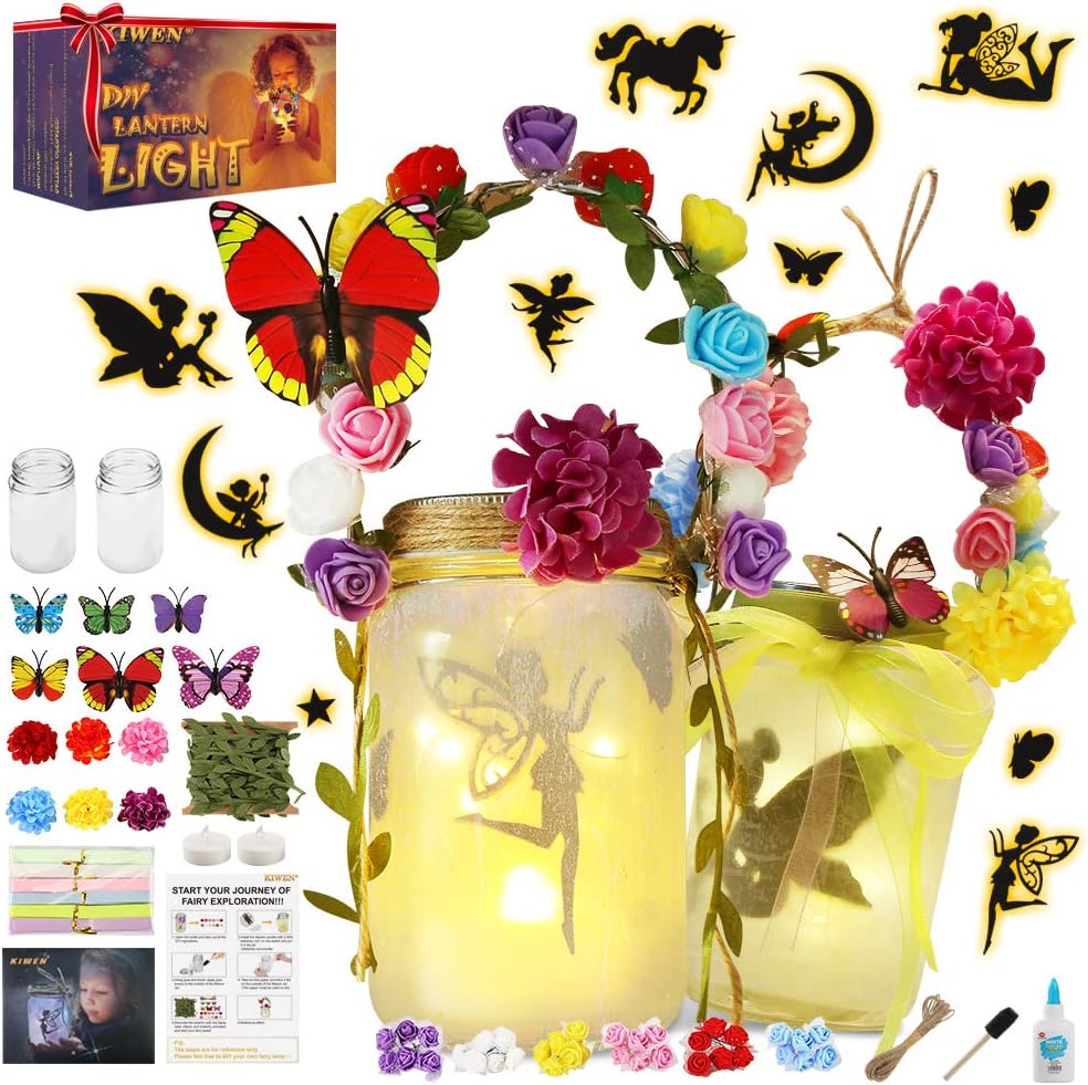 KIWEN Fairy Lantern Craft Kit for Girls and Boys, Fairy Garden Kit,Lantern Light, DIY Fairy Jar Night Lights Craft for Kids