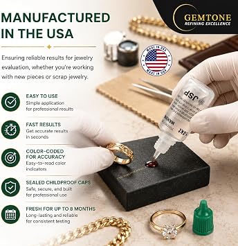 Gemtone Gold Testing Kit, 14K Purity Testing Solution, 6 Bottles, Jewelry and Precious Metal Analysis