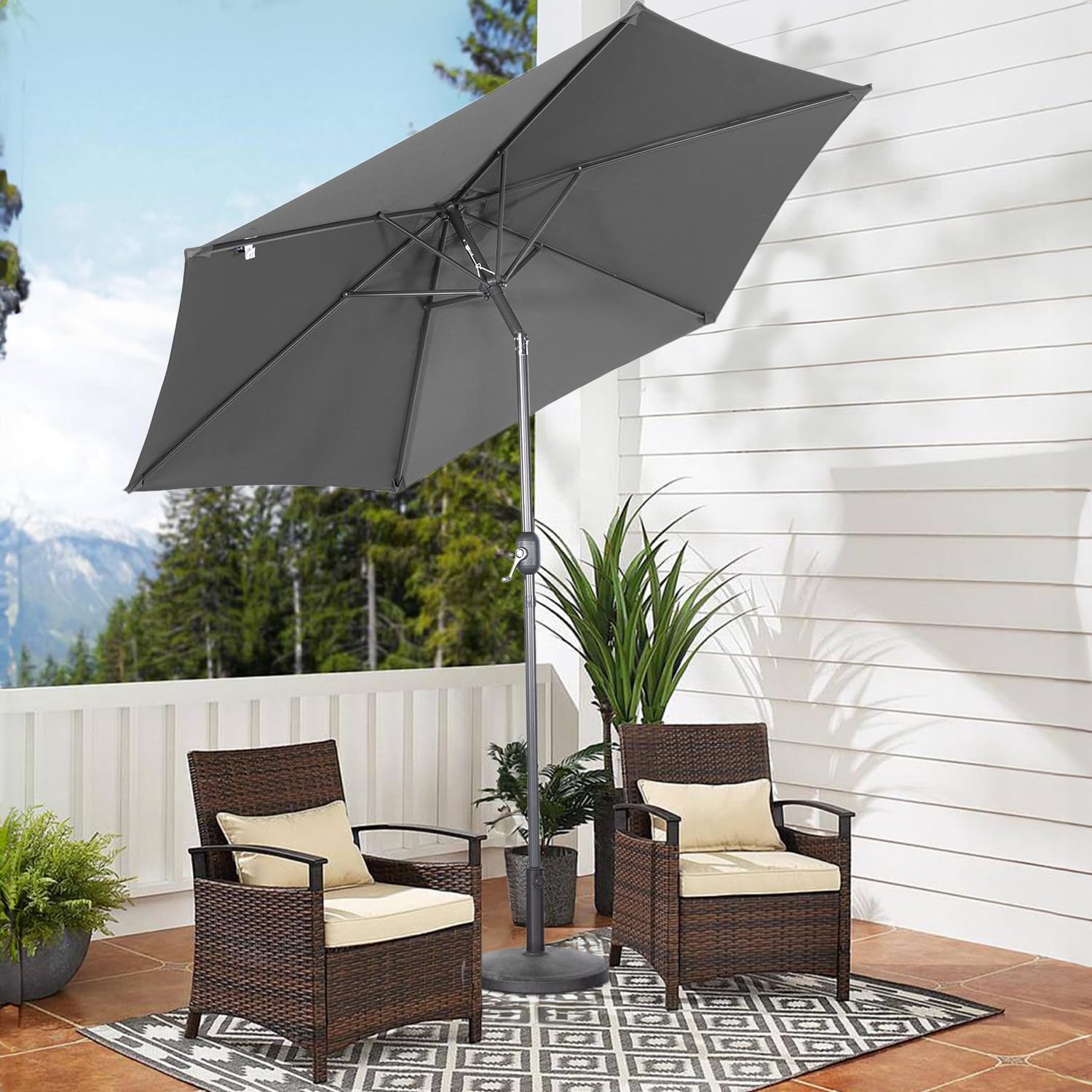 Angel Living 270 cm Parasol Ogrodowy z Mechanizmem Regulacji Nachylenia – Parasol do Ogrodu, na Patio, Taras i Balkon